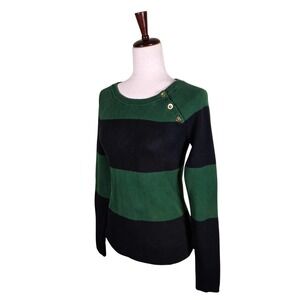 Lauren Ralph Lauren Ribbed Striped Sweater Women's Large Green Navy Preppy